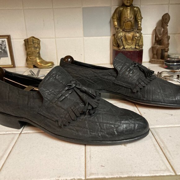 Black leather slip on tasseled business shoes 10 M main image 9